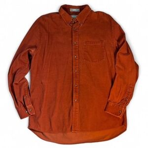 Evergreen Men's 100% Cotton Orange‎ Corduroy Button Up Size Large